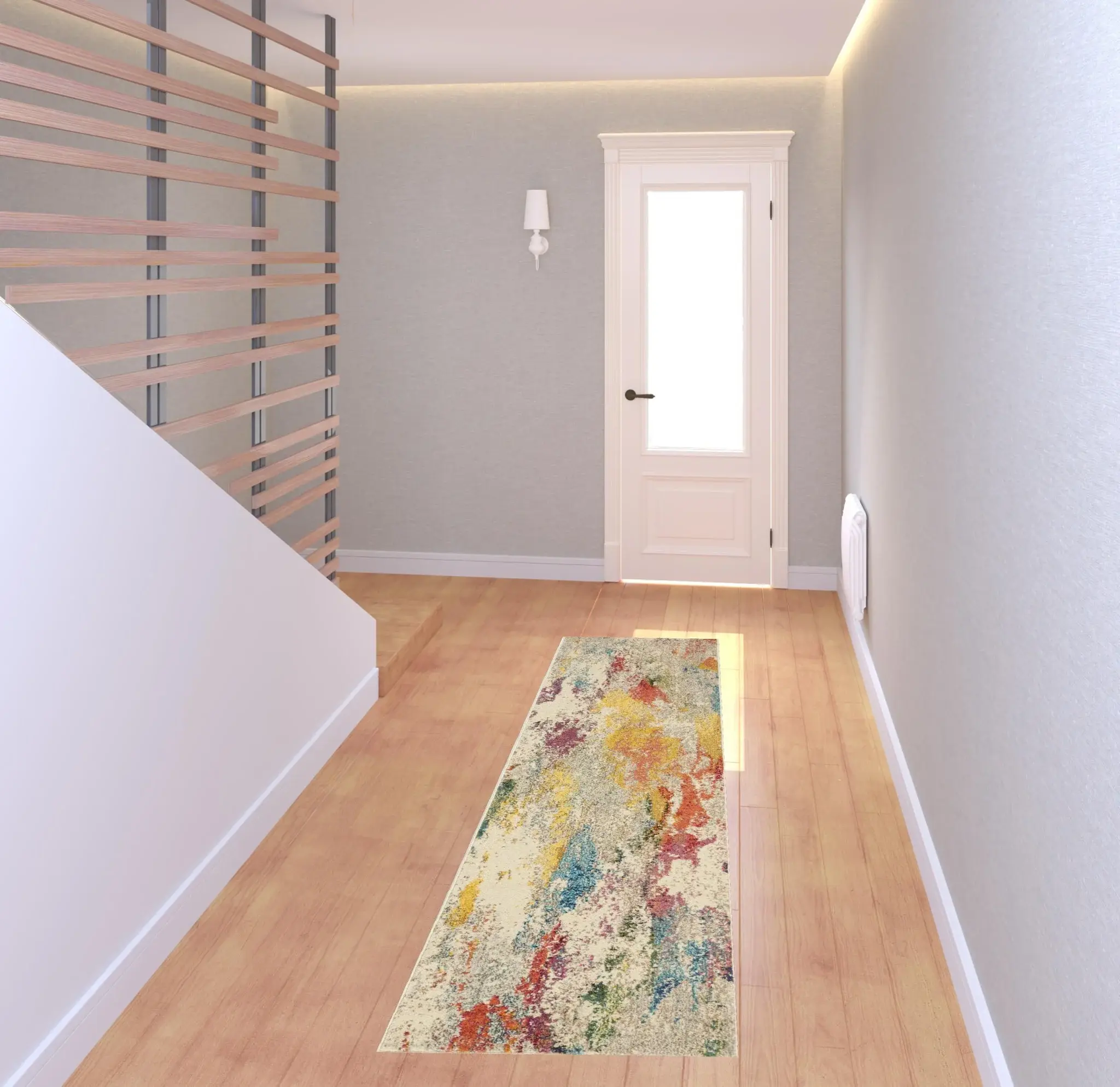 2' X 8' Ivory Abstract Power Loom Non Skid Runner Rug - Image 2