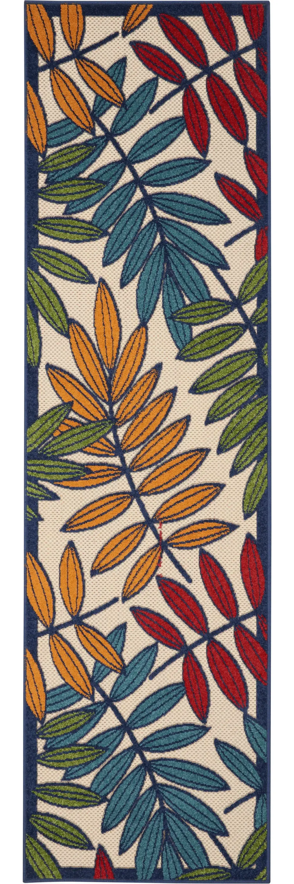2' X 8' Ivory And Blue Floral Indoor Outdoor Area Rug