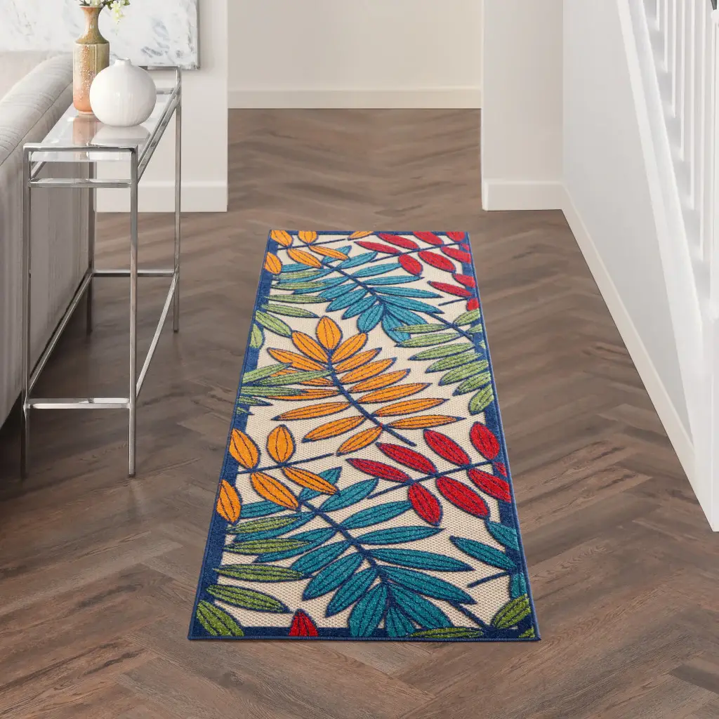 2' X 8' Ivory And Blue Floral Indoor Outdoor Area Rug - Image 2