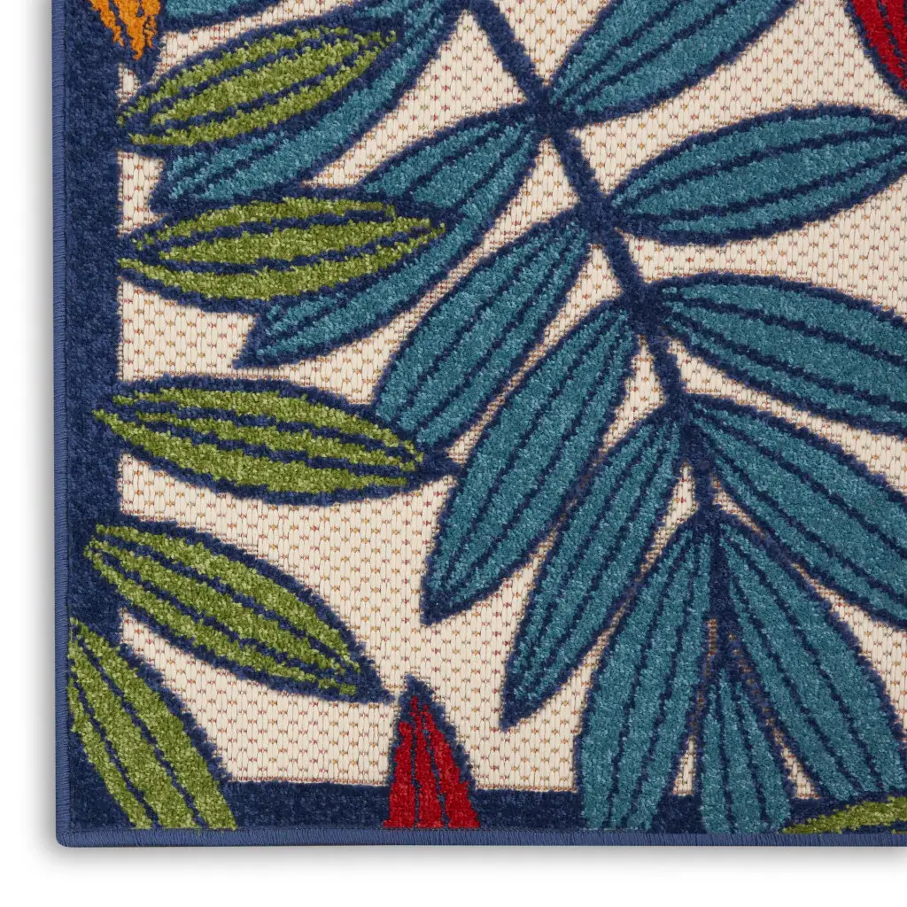 2' X 8' Ivory And Blue Floral Indoor Outdoor Area Rug - Image 3