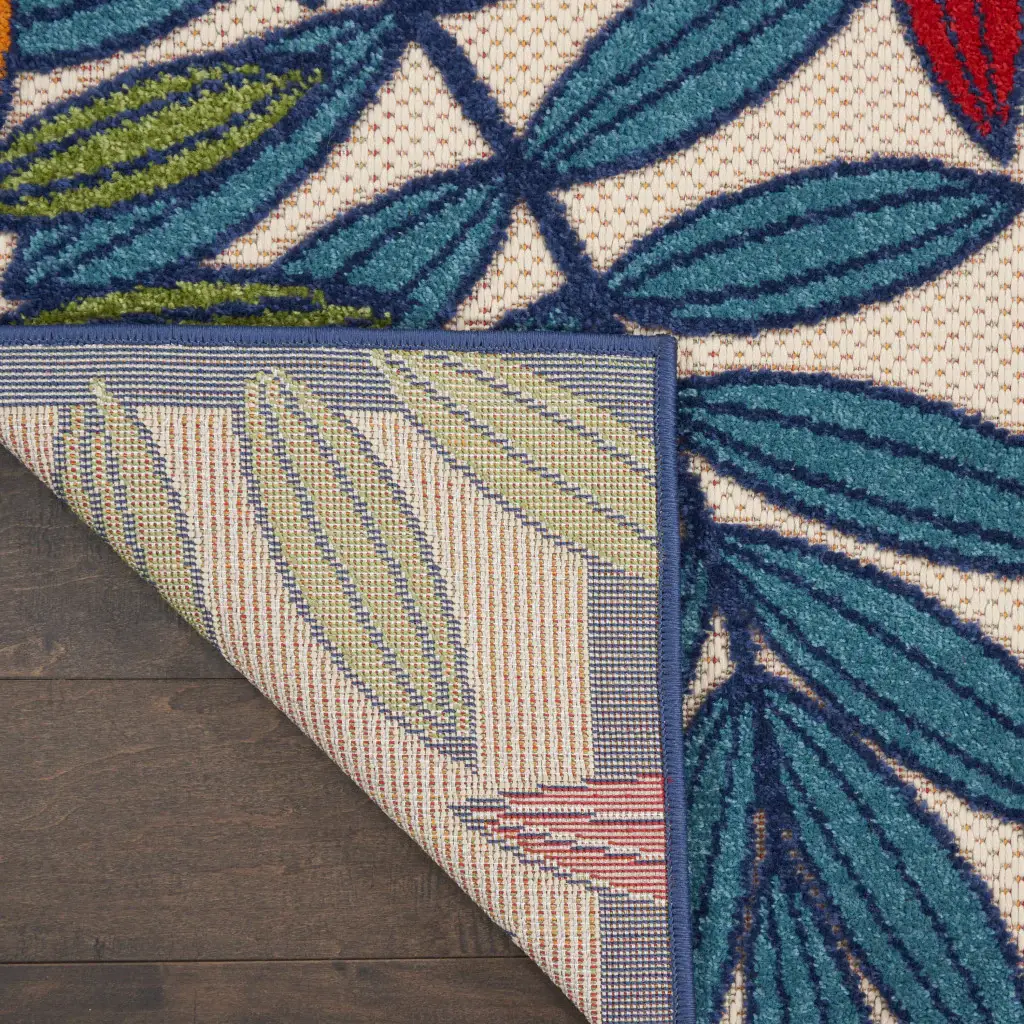 2' X 8' Ivory And Blue Floral Indoor Outdoor Area Rug - Image 6