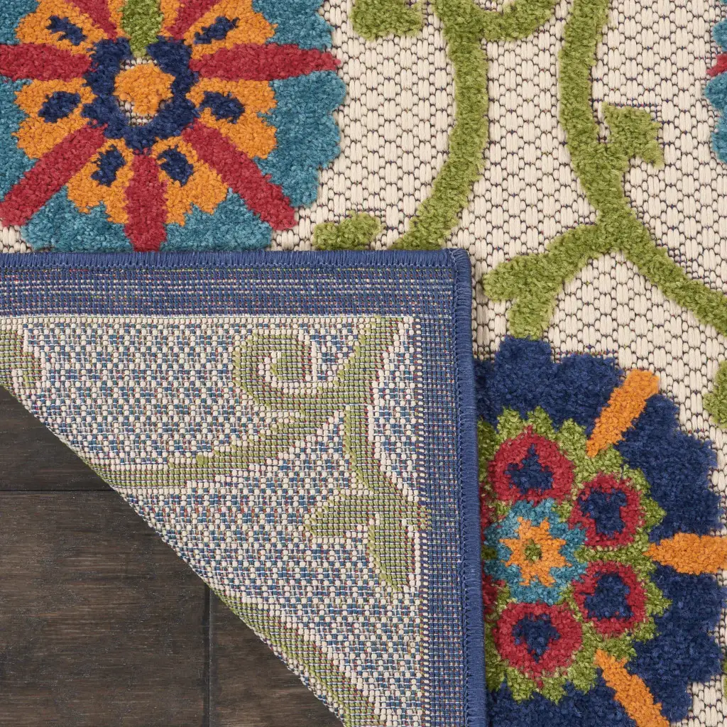 2' X 8' Ivory And Blue Floral Indoor Outdoor Area Rug - Image 7