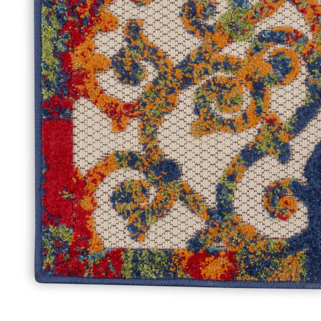 2' X 8' Ivory And Blue Floral Indoor Outdoor Area Rug - Image 4