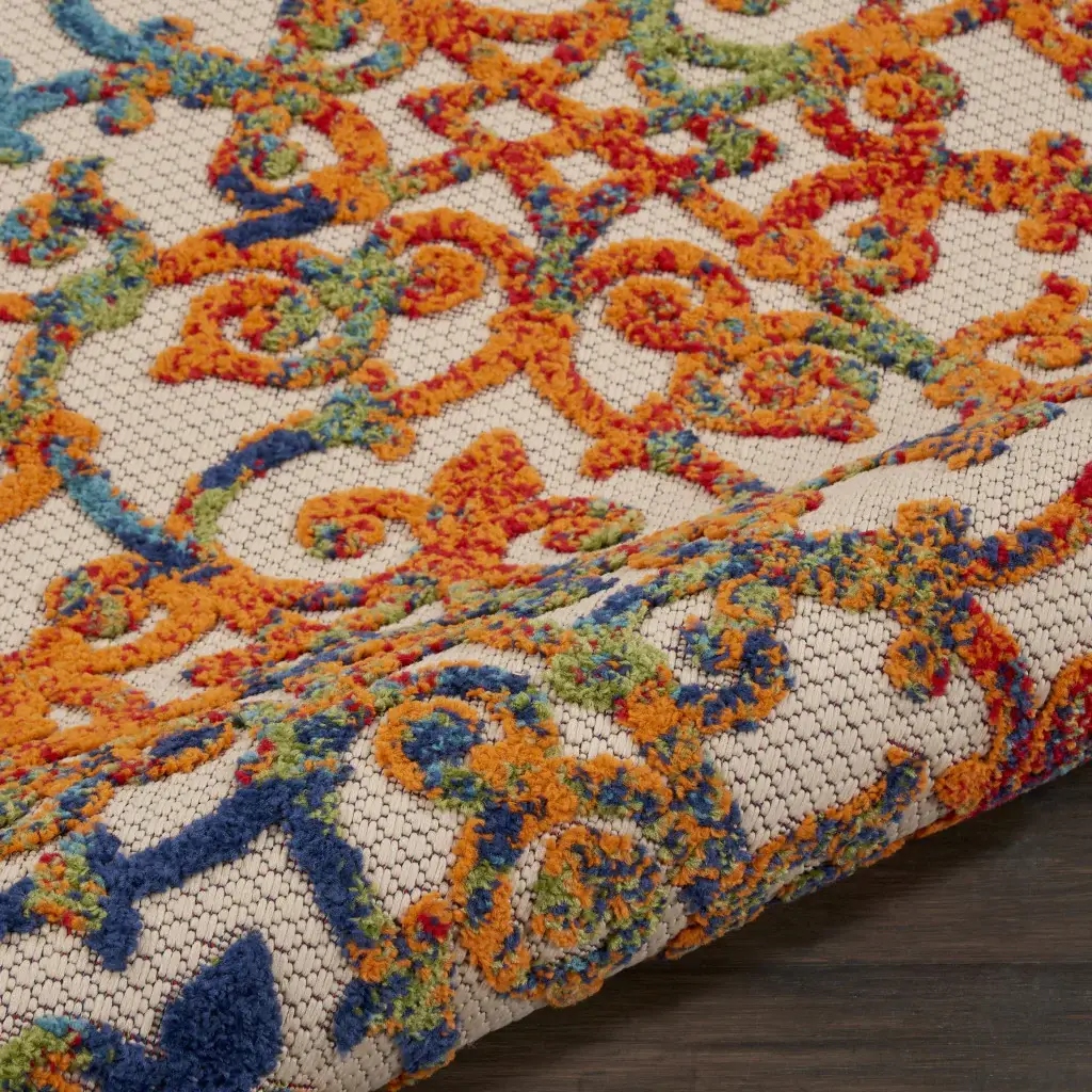 2' X 8' Ivory And Blue Floral Indoor Outdoor Area Rug - Image 6