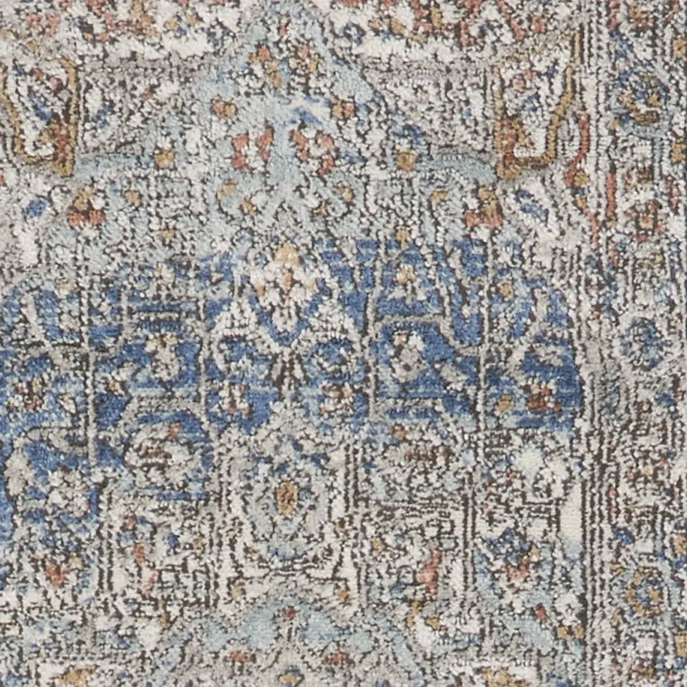 2' X 8' Ivory And Blue Oriental Power Loom Non Skid Runner Rug - Image 3