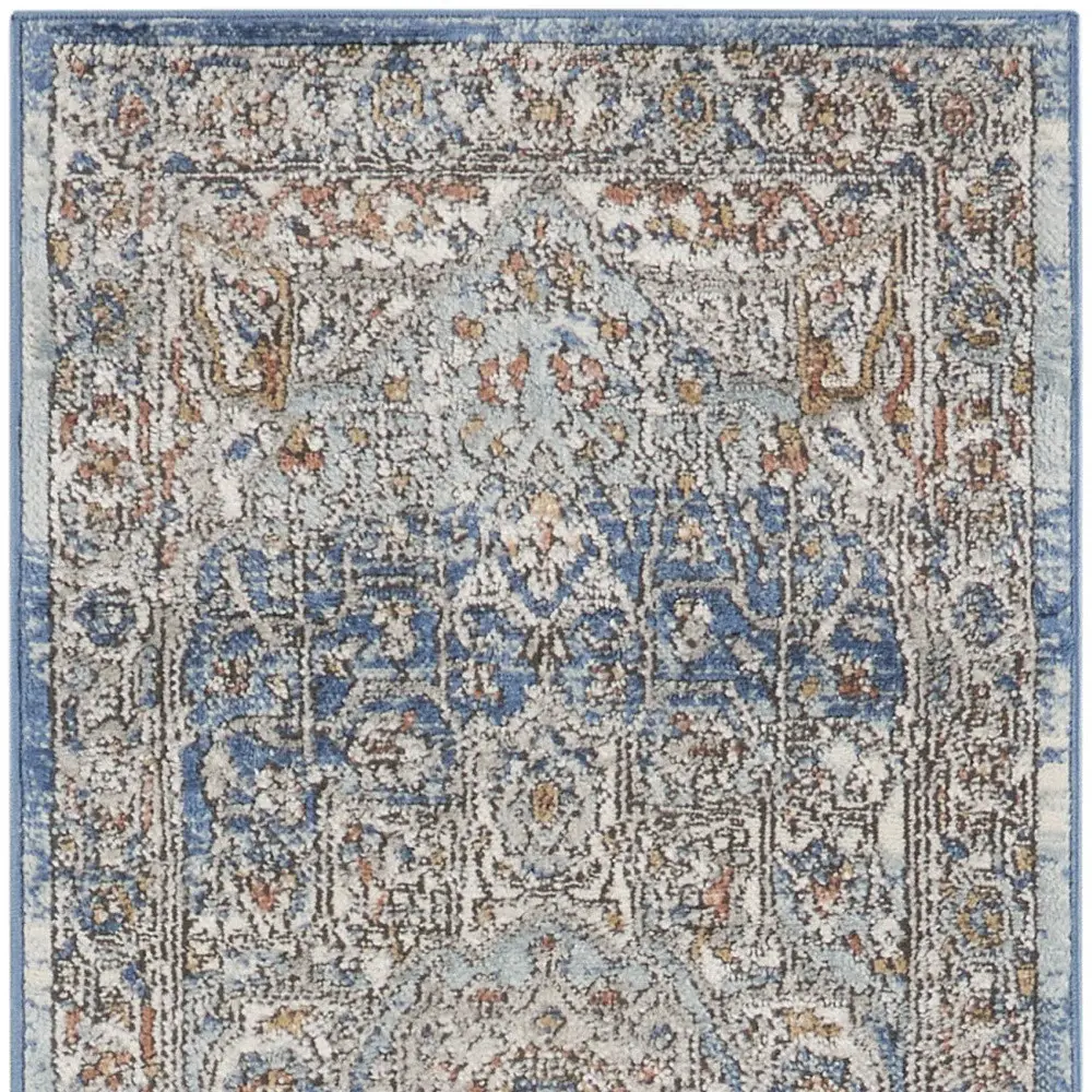 2' X 8' Ivory And Blue Oriental Power Loom Non Skid Runner Rug - Image 4