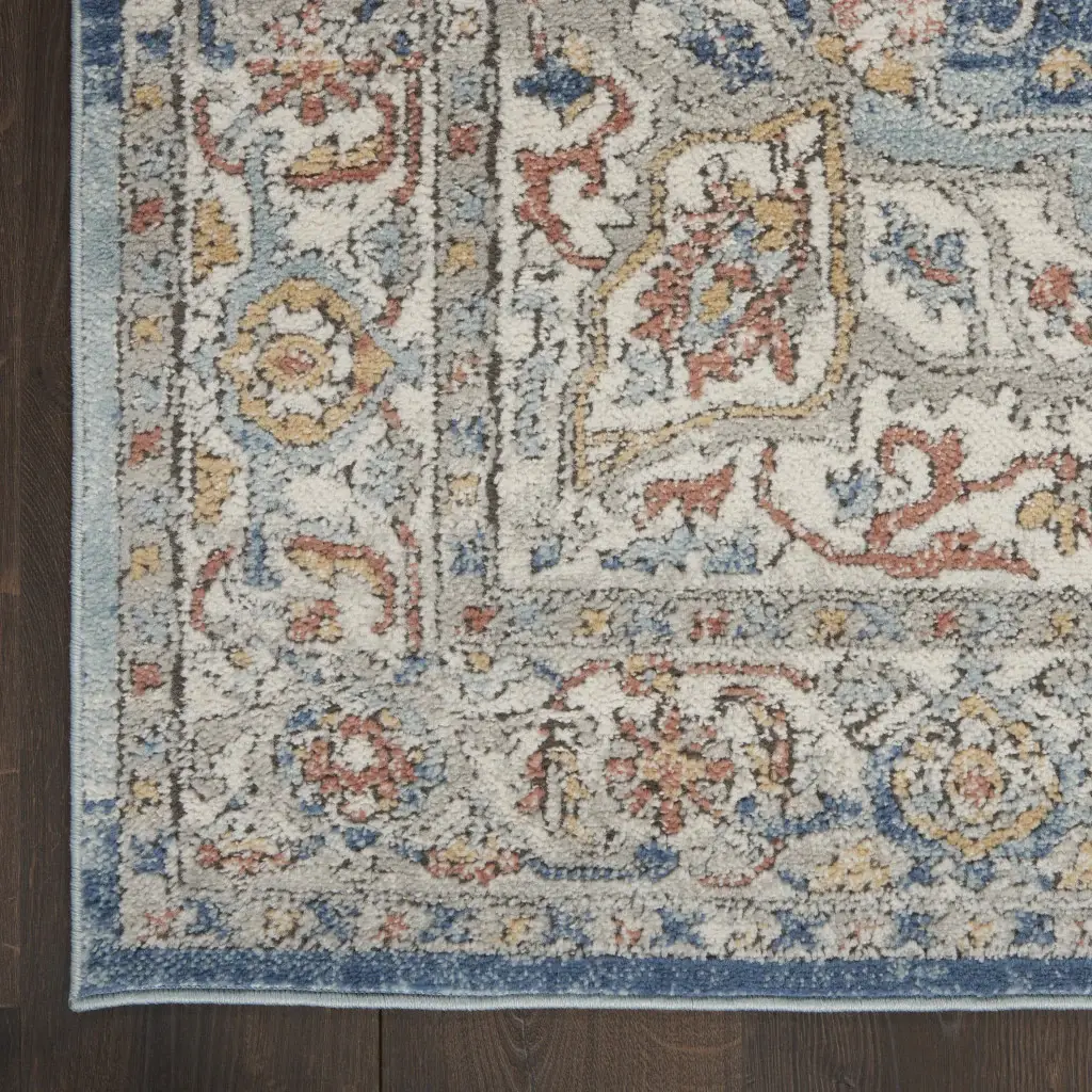 2' X 8' Ivory And Blue Oriental Power Loom Non Skid Runner Rug - Image 5
