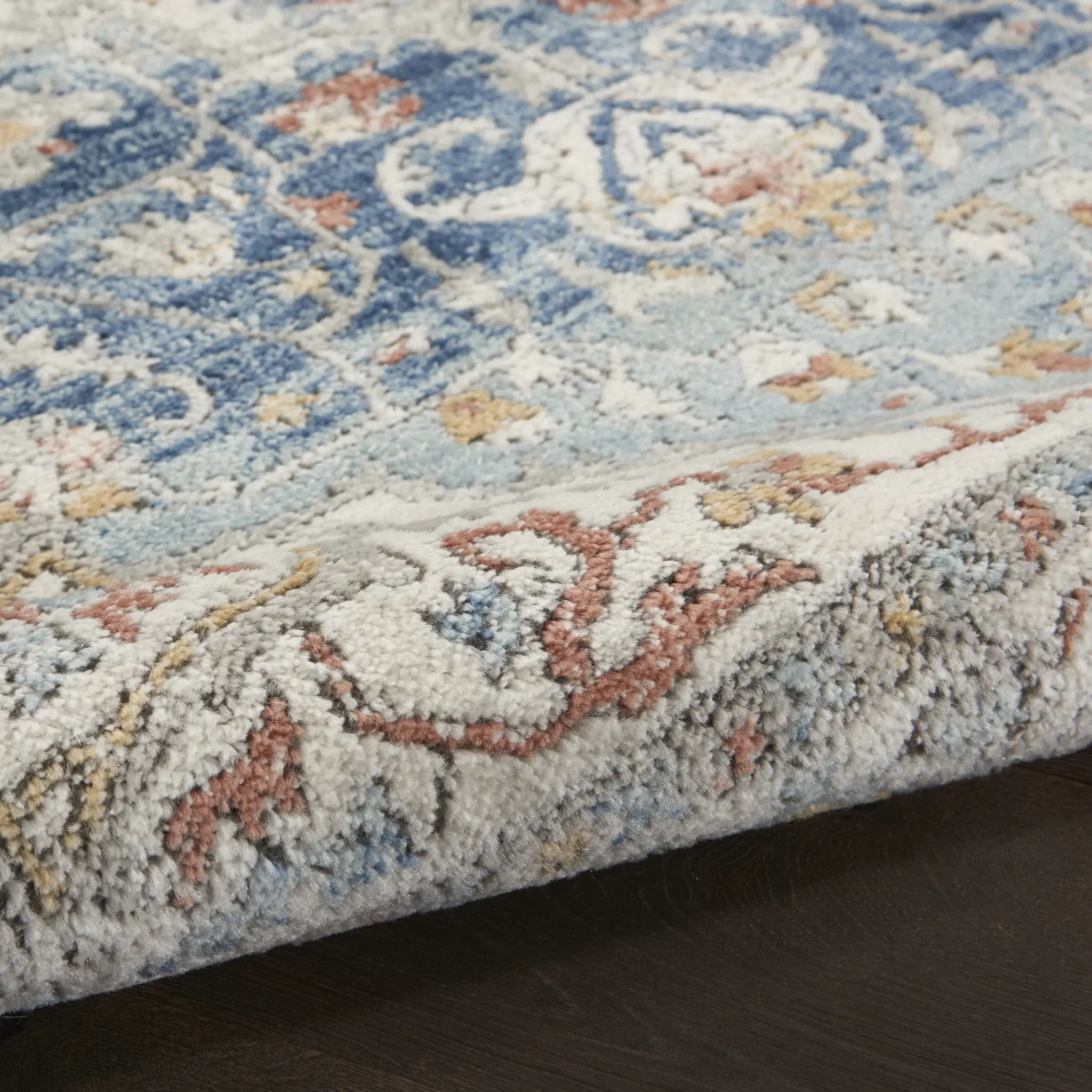 2' X 8' Ivory And Blue Oriental Power Loom Non Skid Runner Rug - Image 7