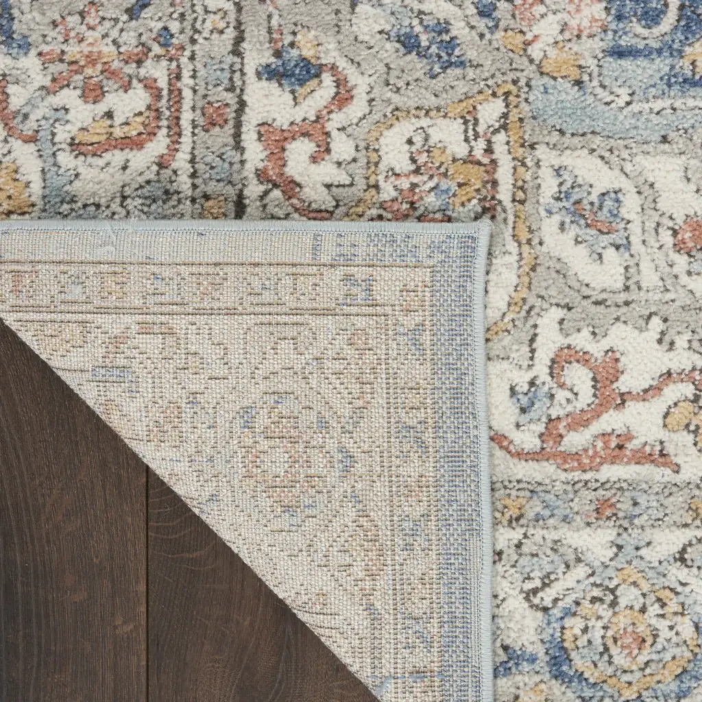 2' X 8' Ivory And Blue Oriental Power Loom Non Skid Runner Rug - Image 8