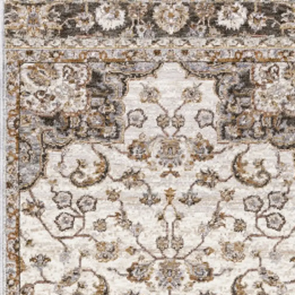 2' X 8' Ivory And Blue Oriental Power Loom Stain Resistant Runner Rug With Fringe - Image 3