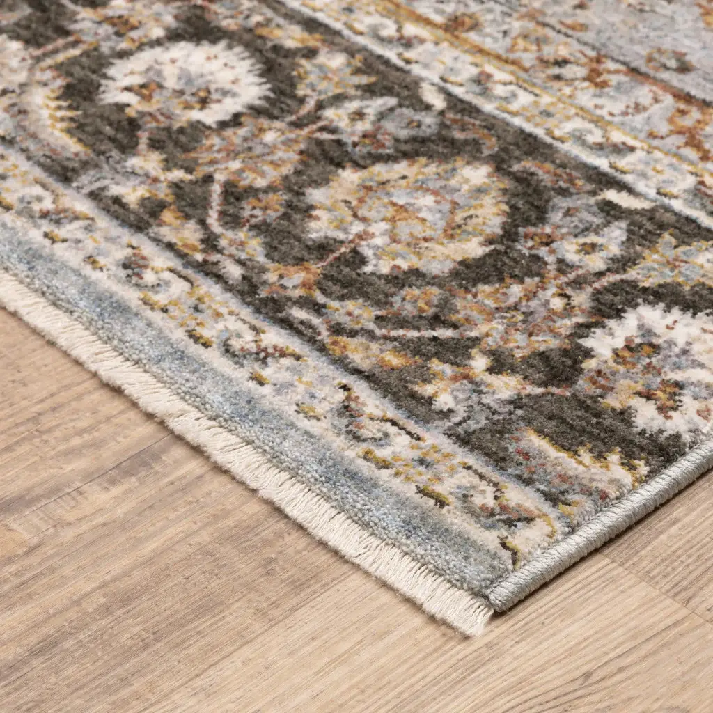 2' X 8' Ivory And Blue Oriental Power Loom Stain Resistant Runner Rug With Fringe - Image 5