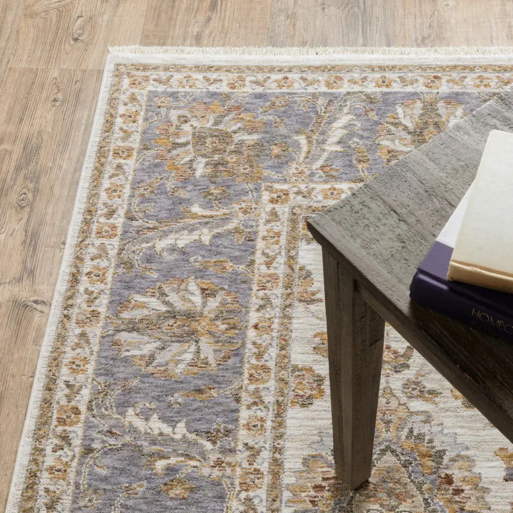 2' X 8' Ivory And Blue Oriental Power Loom Stain Resistant Runner Rug With Fringe - Image 5