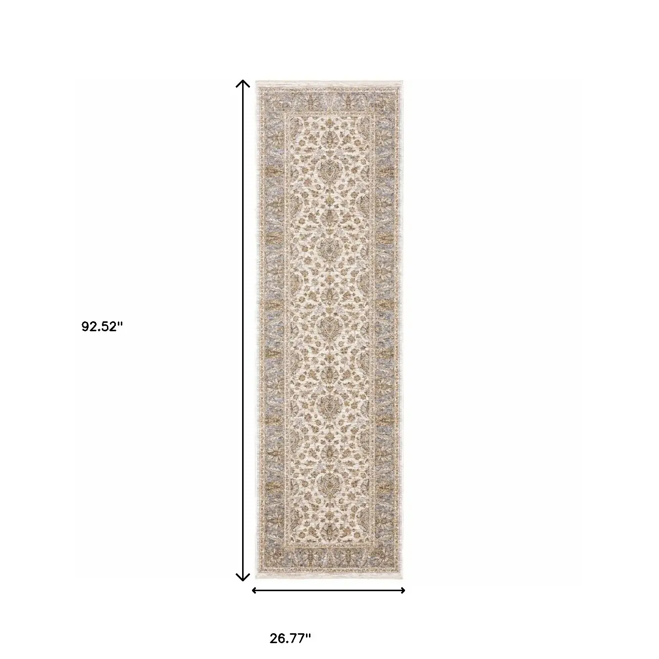 2' X 8' Ivory And Blue Oriental Power Loom Stain Resistant Runner Rug With Fringe - Image 8