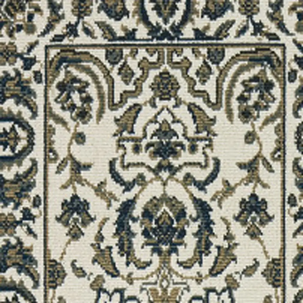 2' X 8' Ivory and Blue Oriental Stain Resistant Indoor Outdoor Area Rug - Image 3