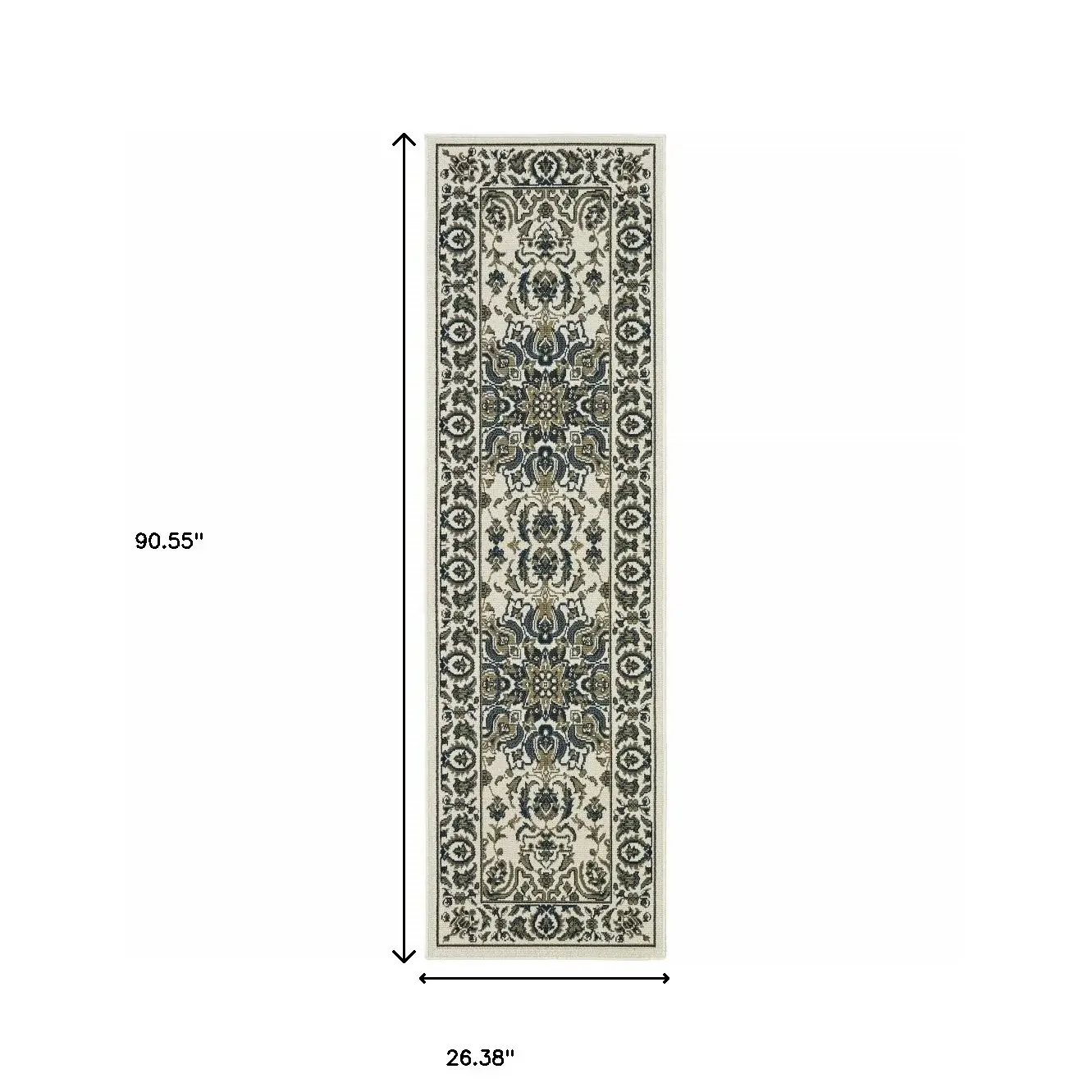 2' X 8' Ivory and Blue Oriental Stain Resistant Indoor Outdoor Area Rug - Image 5