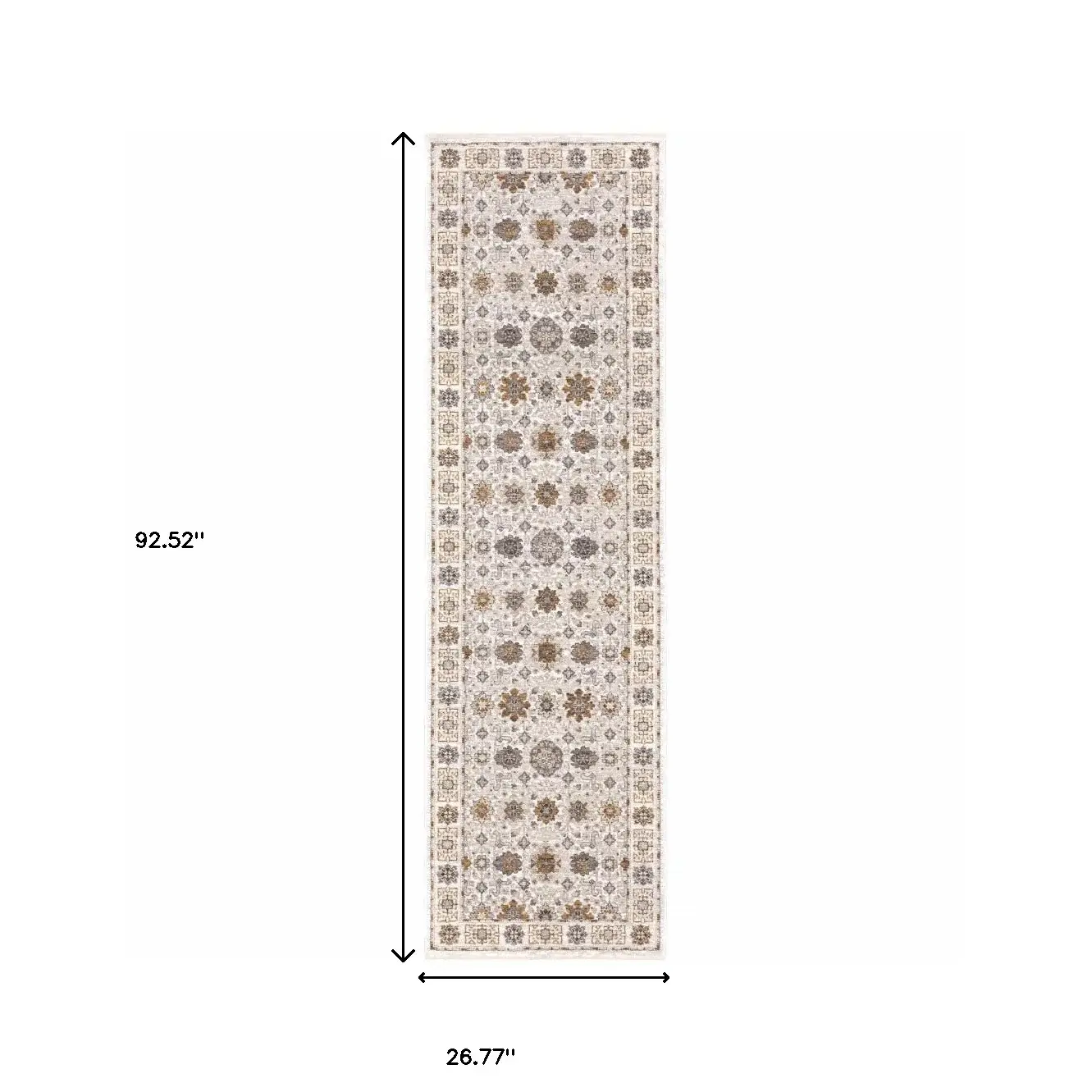 2' X 8' Ivory And Gold Oriental Power Loom Stain Resistant Runner Rug With Fringe - Image 3