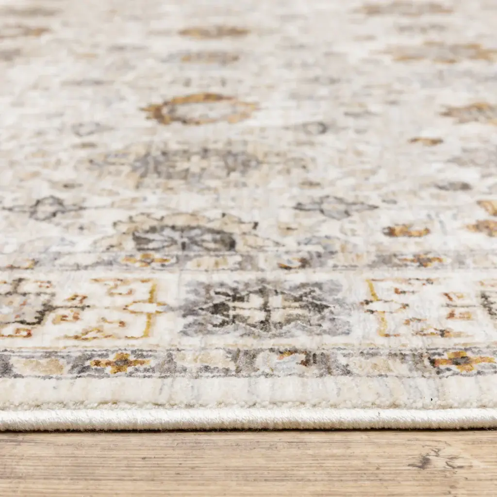 2' X 8' Ivory And Gold Oriental Power Loom Stain Resistant Runner Rug With Fringe - Image 4