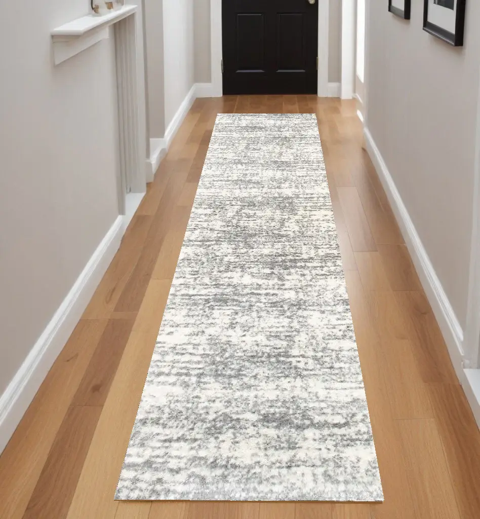 2' X 8' Ivory And Gray Abstract Strokes Runner Rug