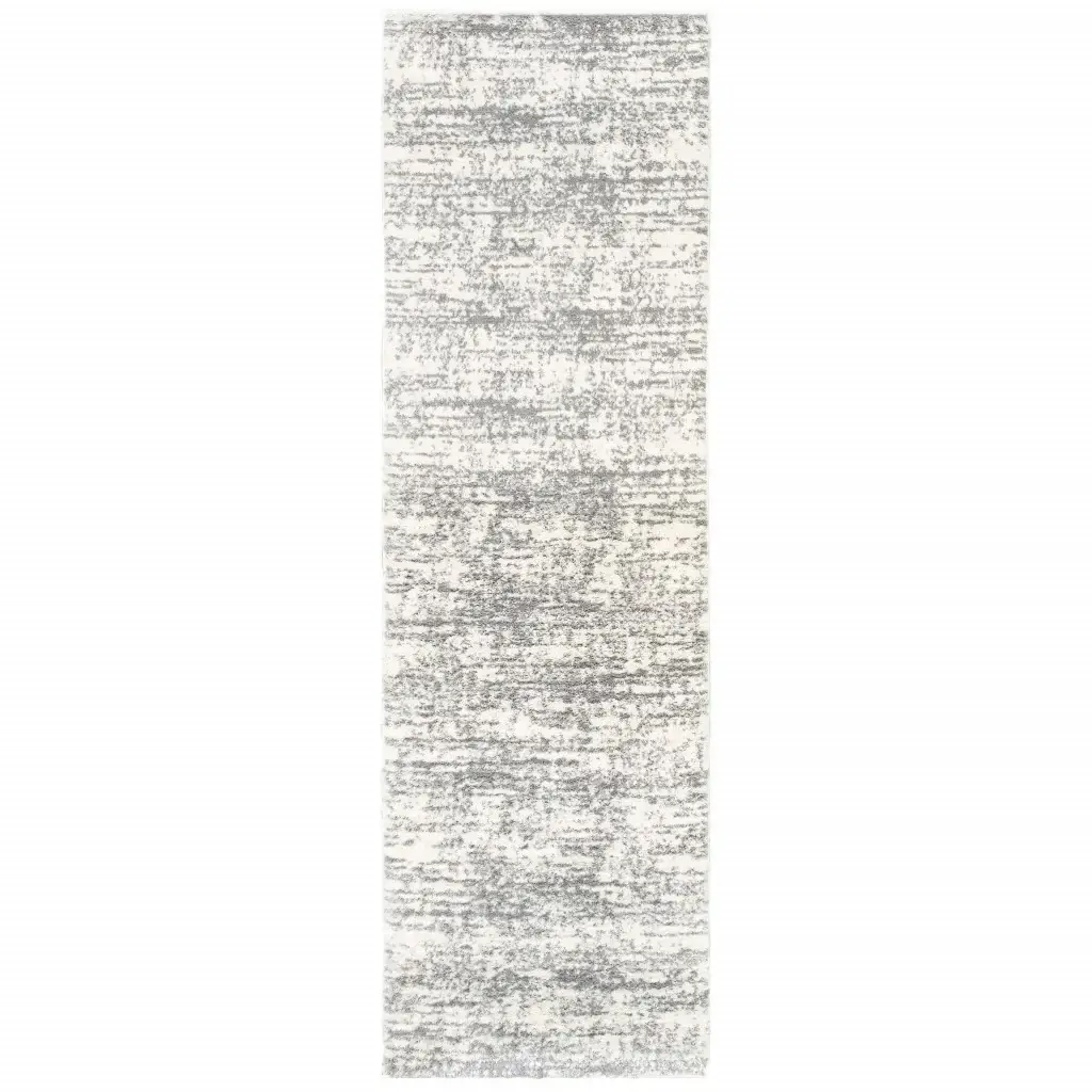2' X 8' Ivory And Gray Abstract Strokes Runner Rug - Image 2