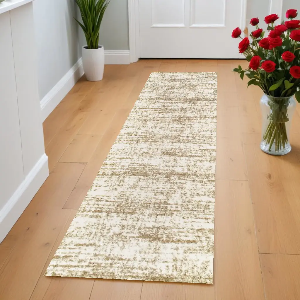 2' X 8' Ivory And Gray Abstract Strokes Runner Rug