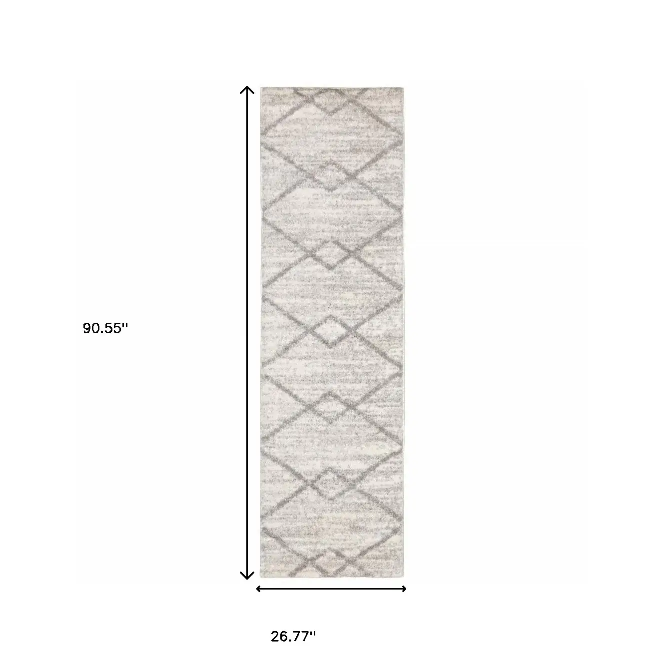 2' X 8' Ivory And Grey Geometric Shag Power Loom Stain Resistant Runner Rug - Image 3