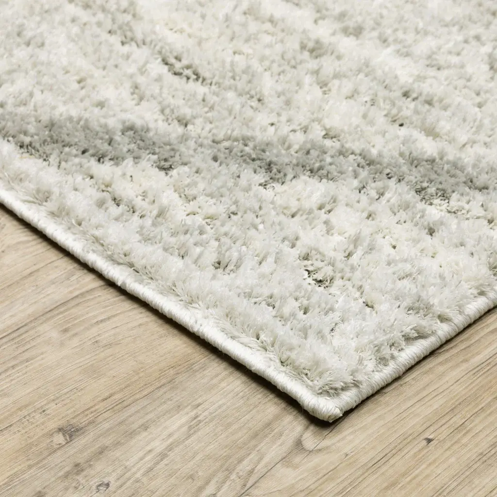 2' X 8' Ivory And Grey Geometric Shag Power Loom Stain Resistant Runner Rug - Image 5