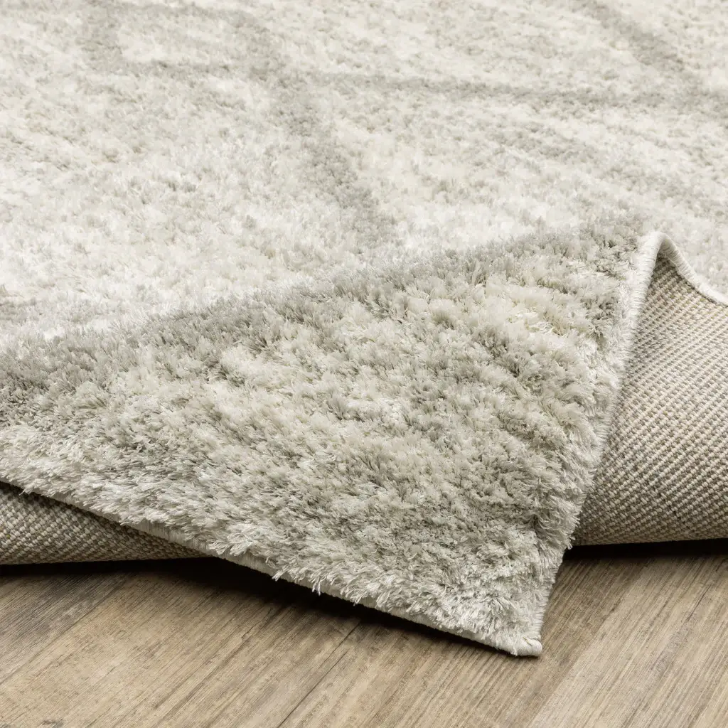 2' X 8' Ivory And Grey Geometric Shag Power Loom Stain Resistant Runner Rug - Image 8