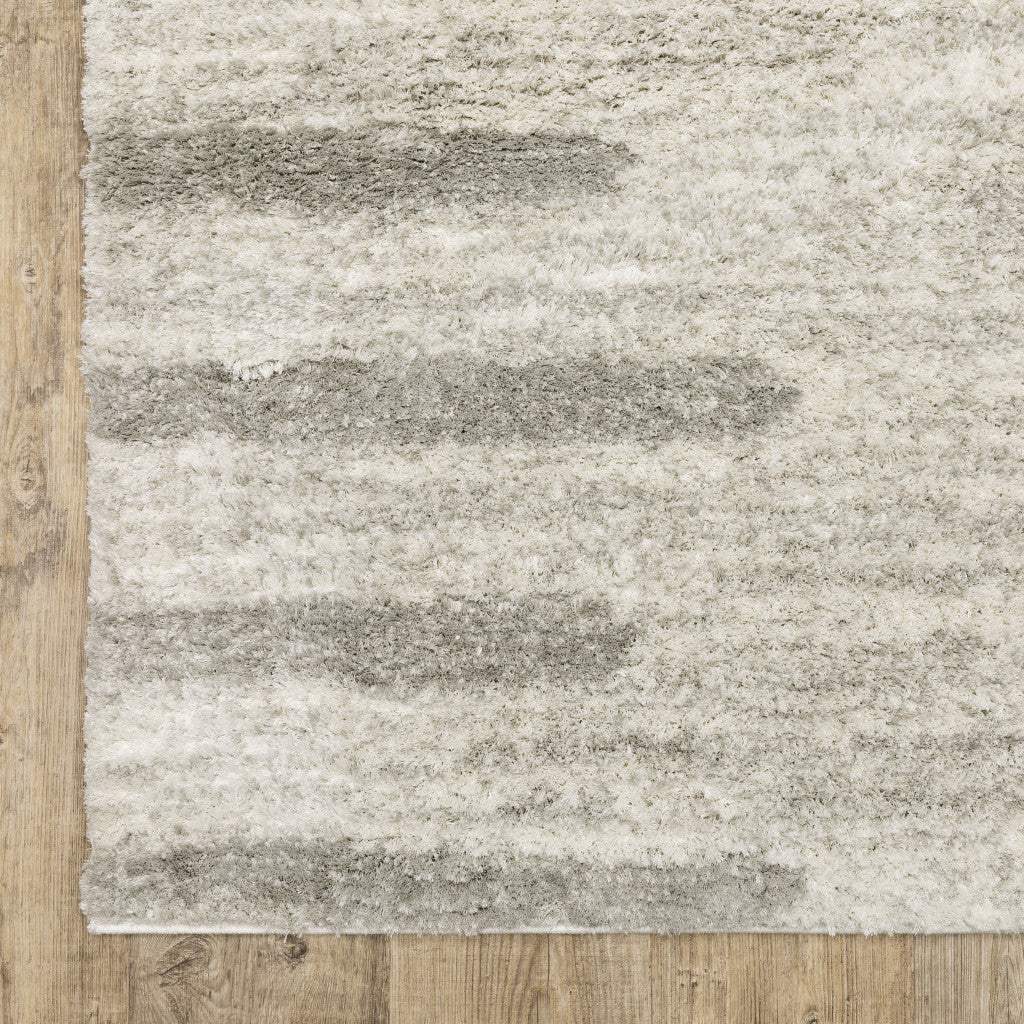 2' X 8' Ivory And Grey Geometric Shag Power Loom Stain Resistant Runner Rug - Image 5