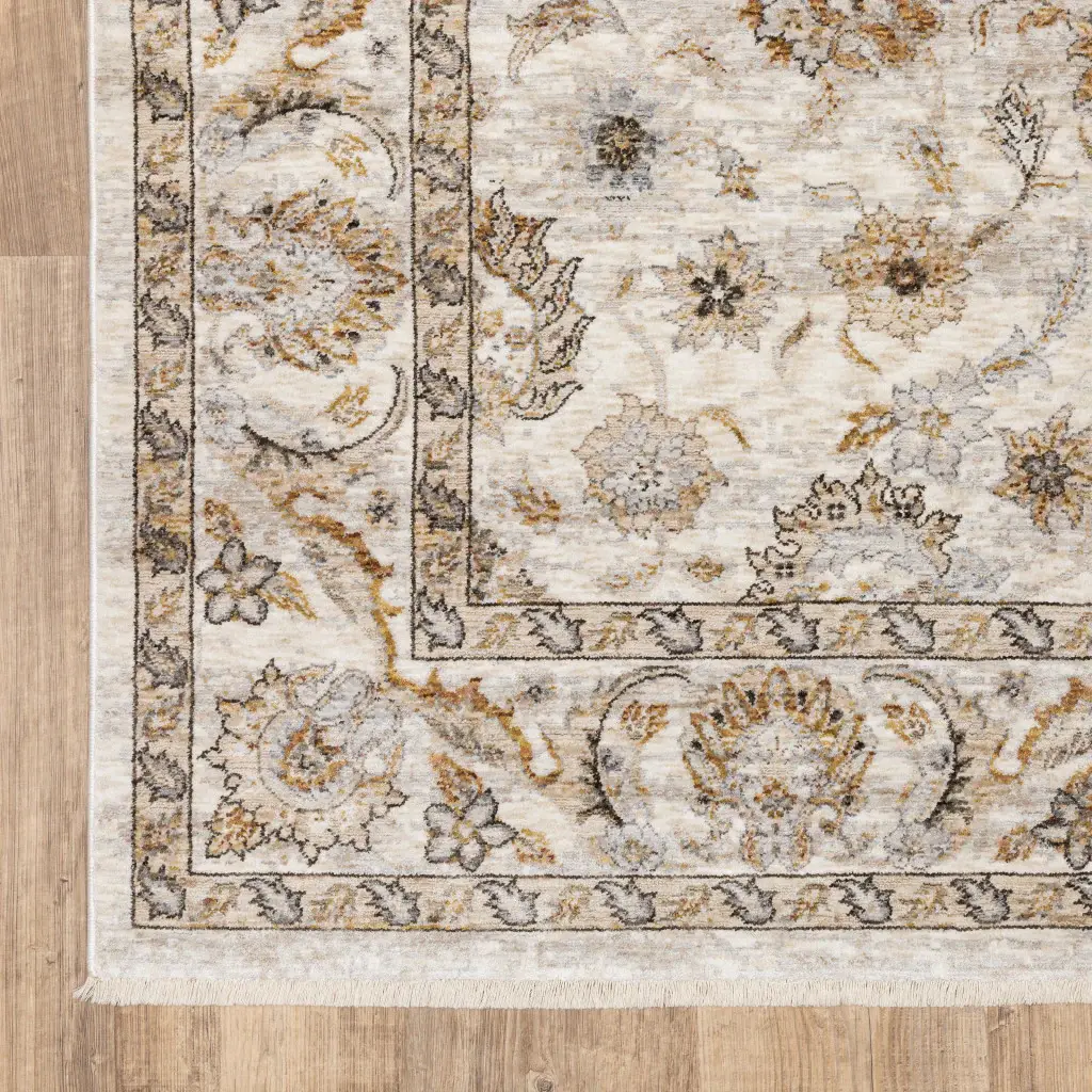 2' X 8' Ivory And Grey Oriental Power Loom Stain Resistant Runner Rug With Fringe - Image 4