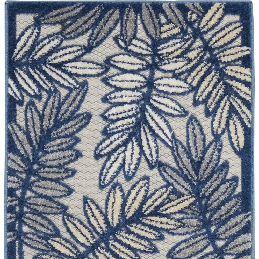 2' X 8' Ivory And Navy Floral Non Skid Indoor Outdoor Runner Rug - Image 2