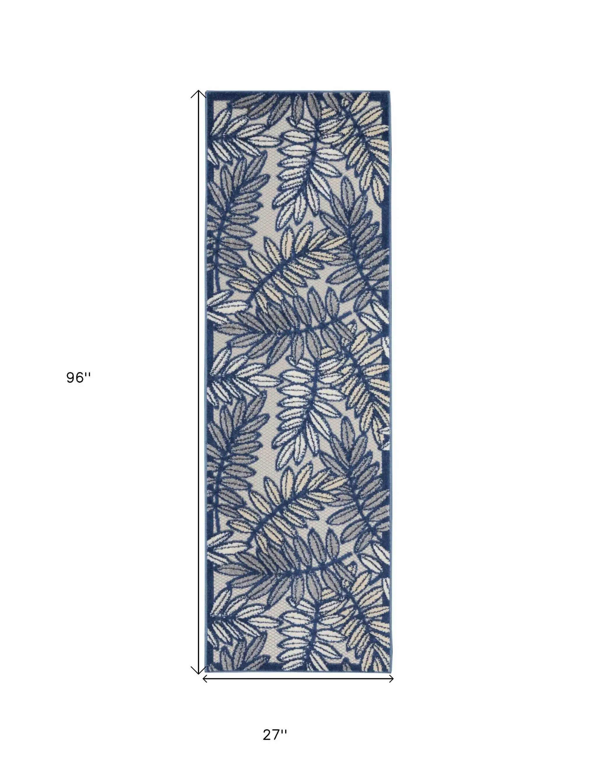 2' X 8' Ivory And Navy Floral Non Skid Indoor Outdoor Runner Rug - Image 6