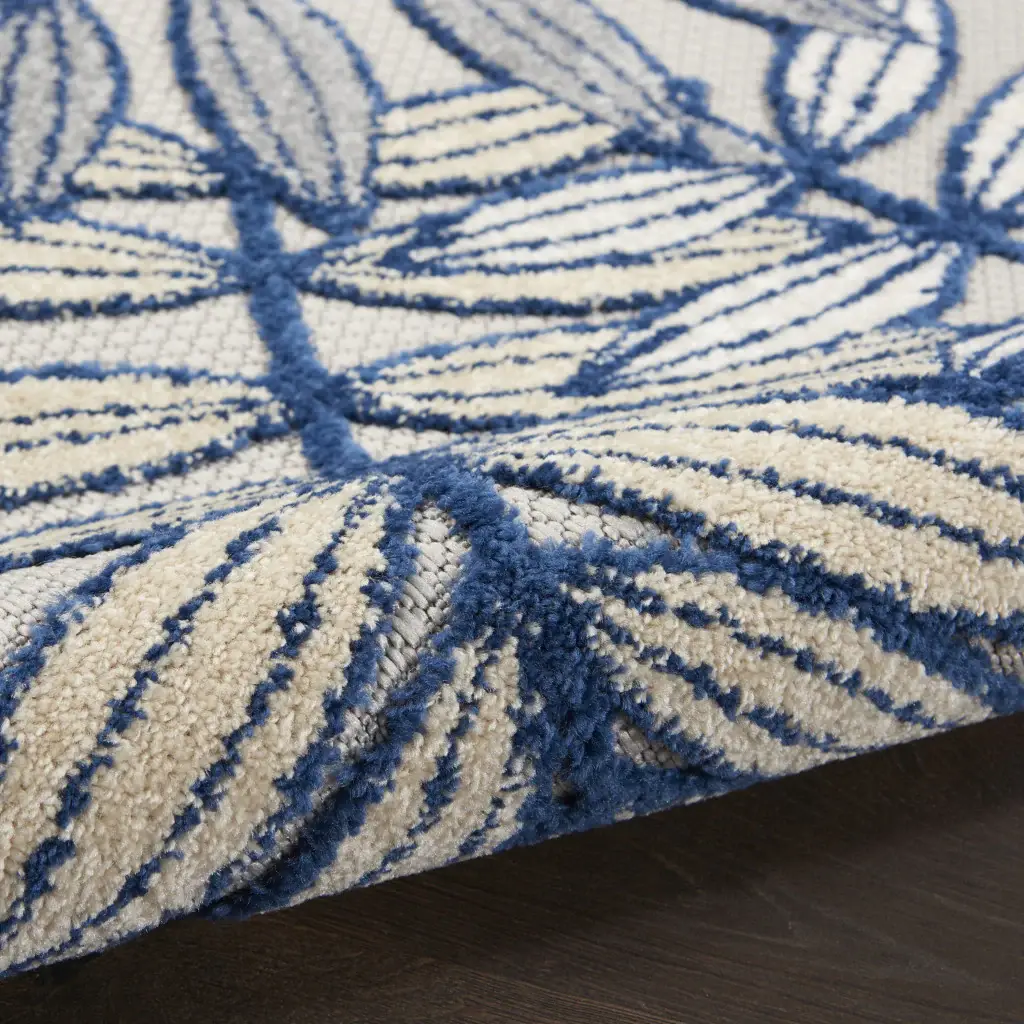 2' X 8' Ivory And Navy Floral Non Skid Indoor Outdoor Runner Rug - Image 8