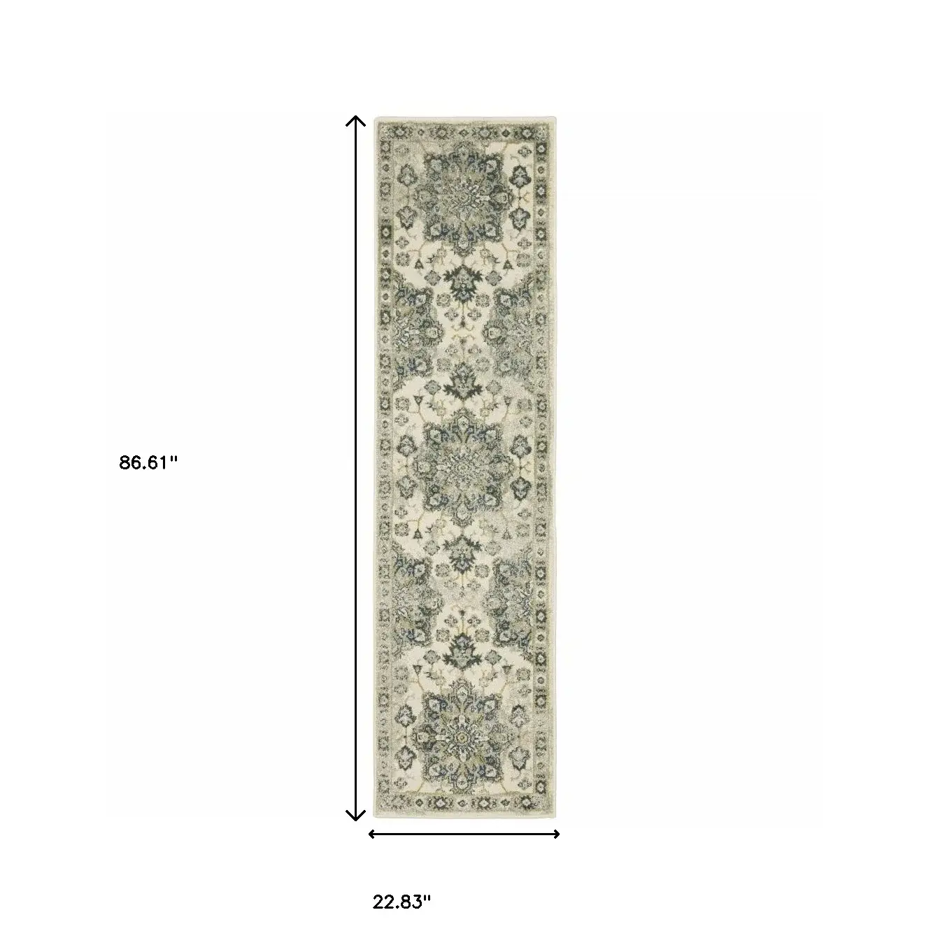 2' X 8' Ivory Blue Teal Grey And Olive Green Oriental Power Loom Stain Resistant Runner Rug - Image 3