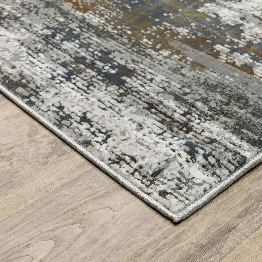 2' X 8' Ivory Charcoal Grey Blue Rust And Brown Abstract Power Loom Stain Resistant Runner Rug - Image 4