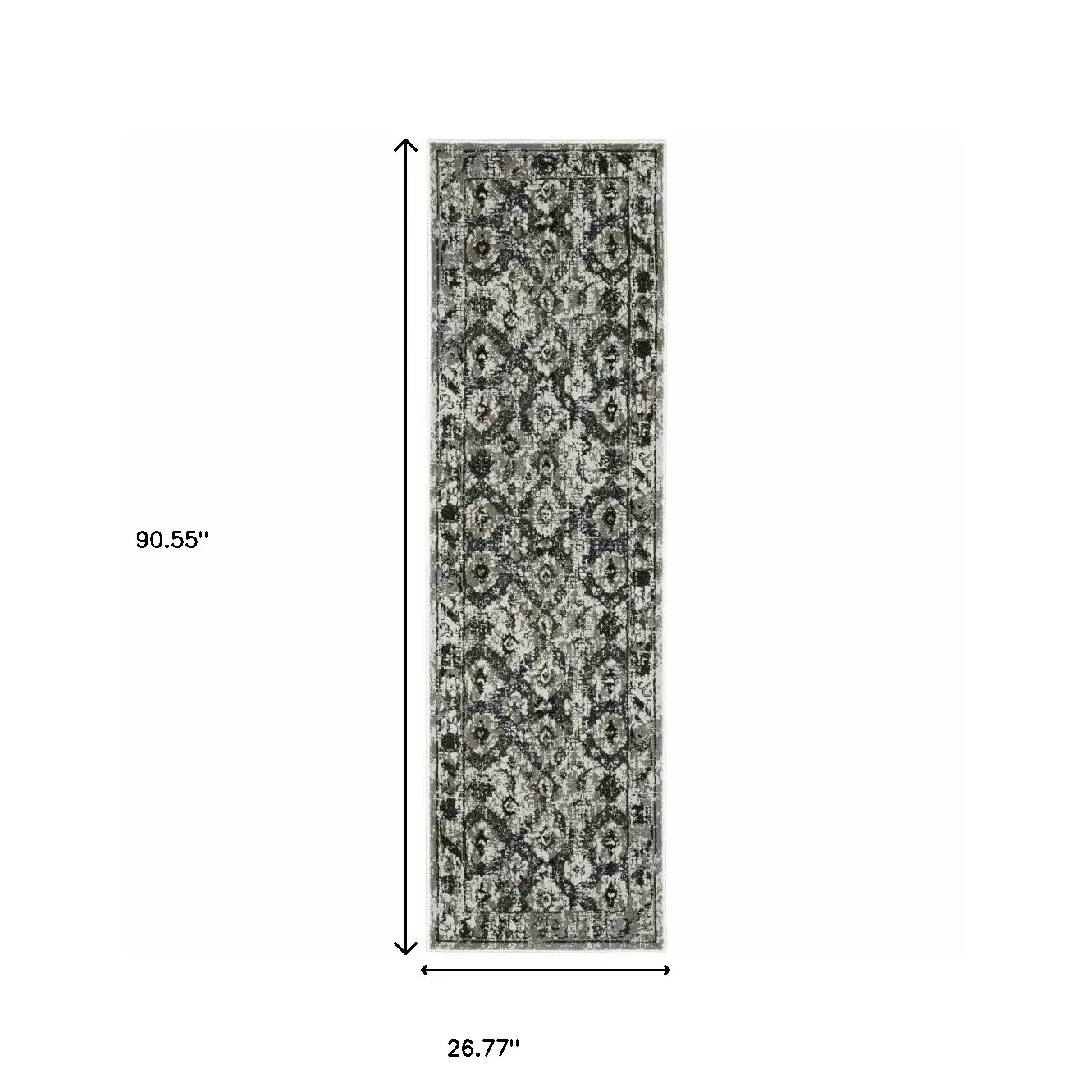 2' X 8' Ivory Charcoal Grey Blue Rust Gold And Brown Oriental Power Loom Stain Resistant Runner Rug - Image 3