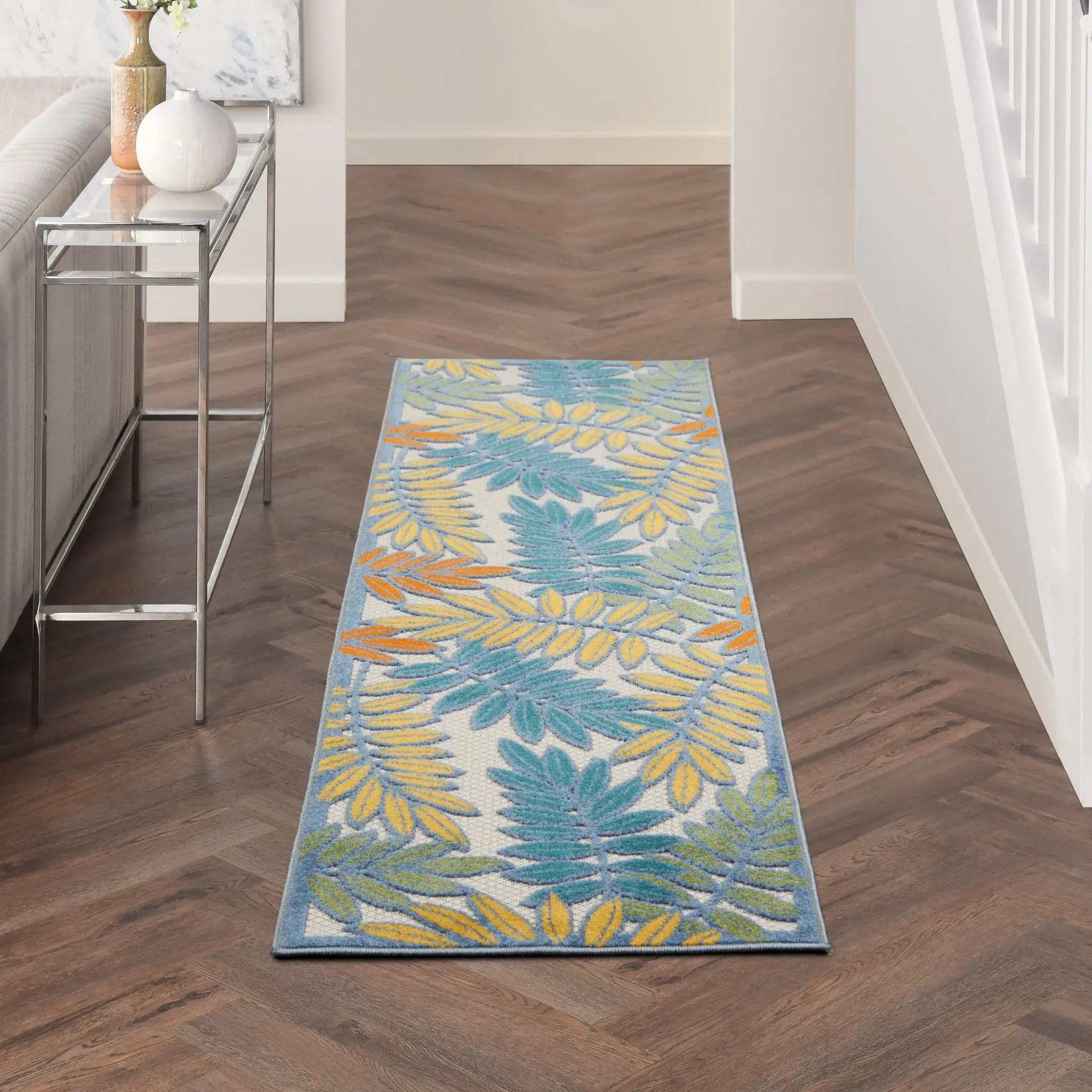 2' X 8' Ivory Floral Non Skid Indoor Outdoor Runner Rug - Image 8