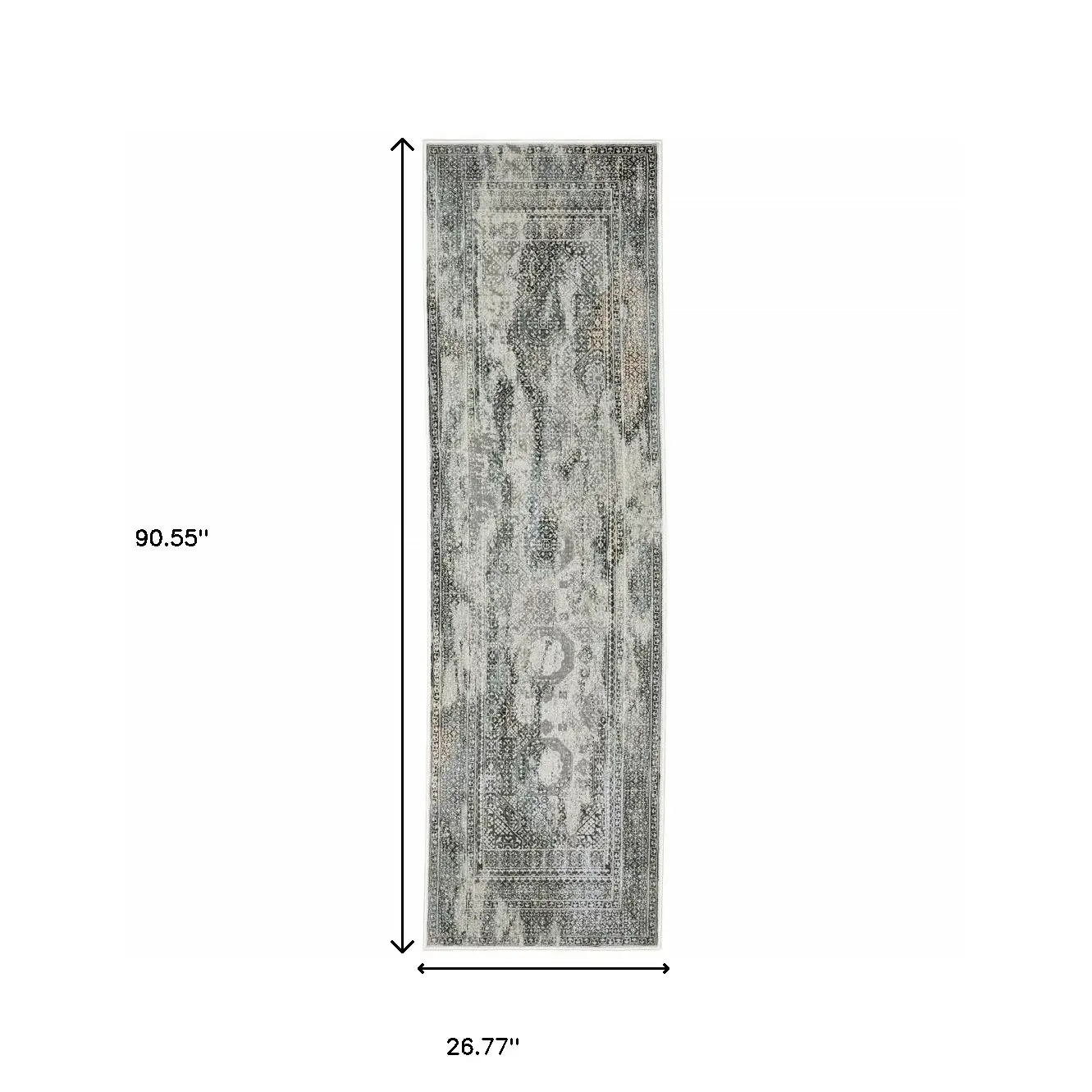 2' X 8' Ivory Grey Charcoal Blue And Rust Oriental Power Loom Stain Resistant Runner Rug - Image 3