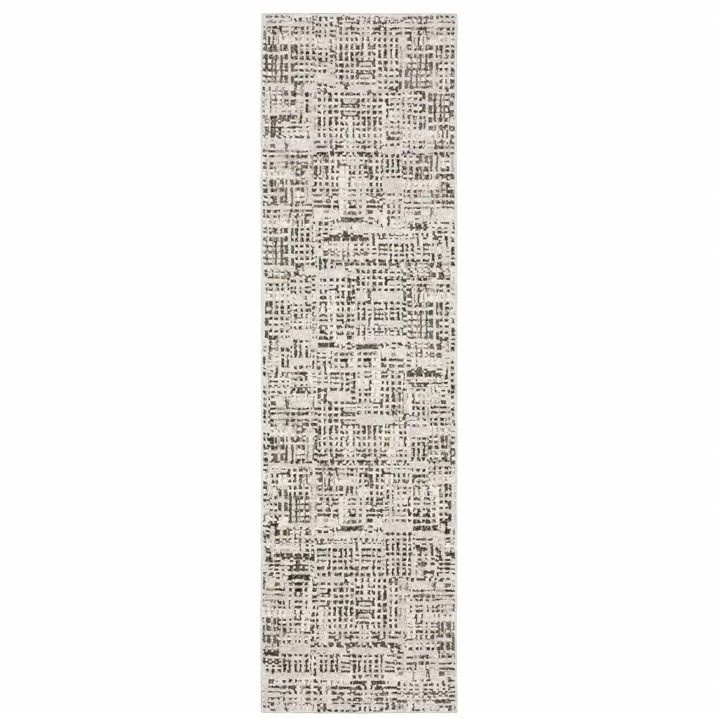 2' X 8' Ivory Grey Charcoal Brown And Beige Abstract Power Loom Stain Resistant Runner Rug - Image 2