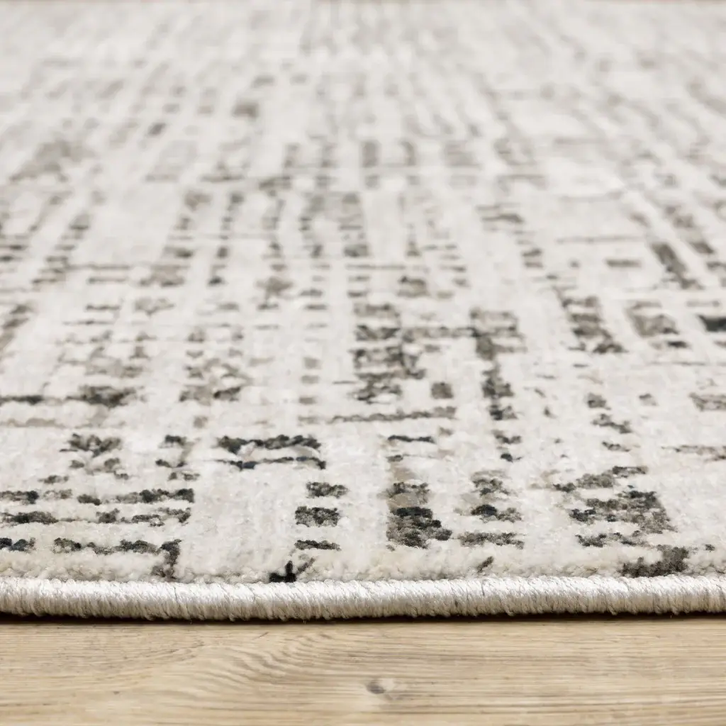 2' X 8' Ivory Grey Charcoal Brown And Beige Abstract Power Loom Stain Resistant Runner Rug - Image 4
