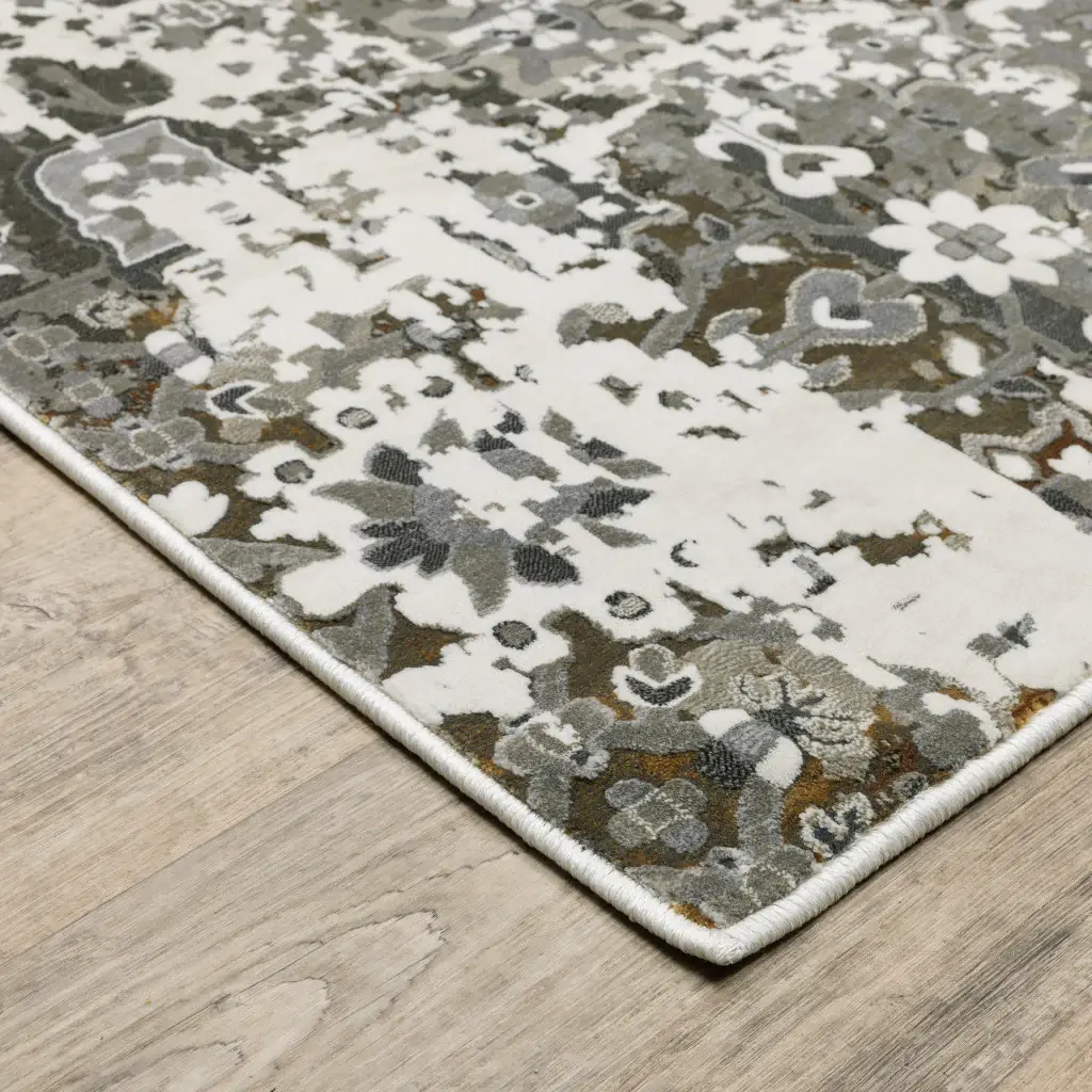 2' X 8' Ivory Grey Charcoal Rust Gold And Brown Oriental Power Loom Stain Resistant Runner Rug - Image 4
