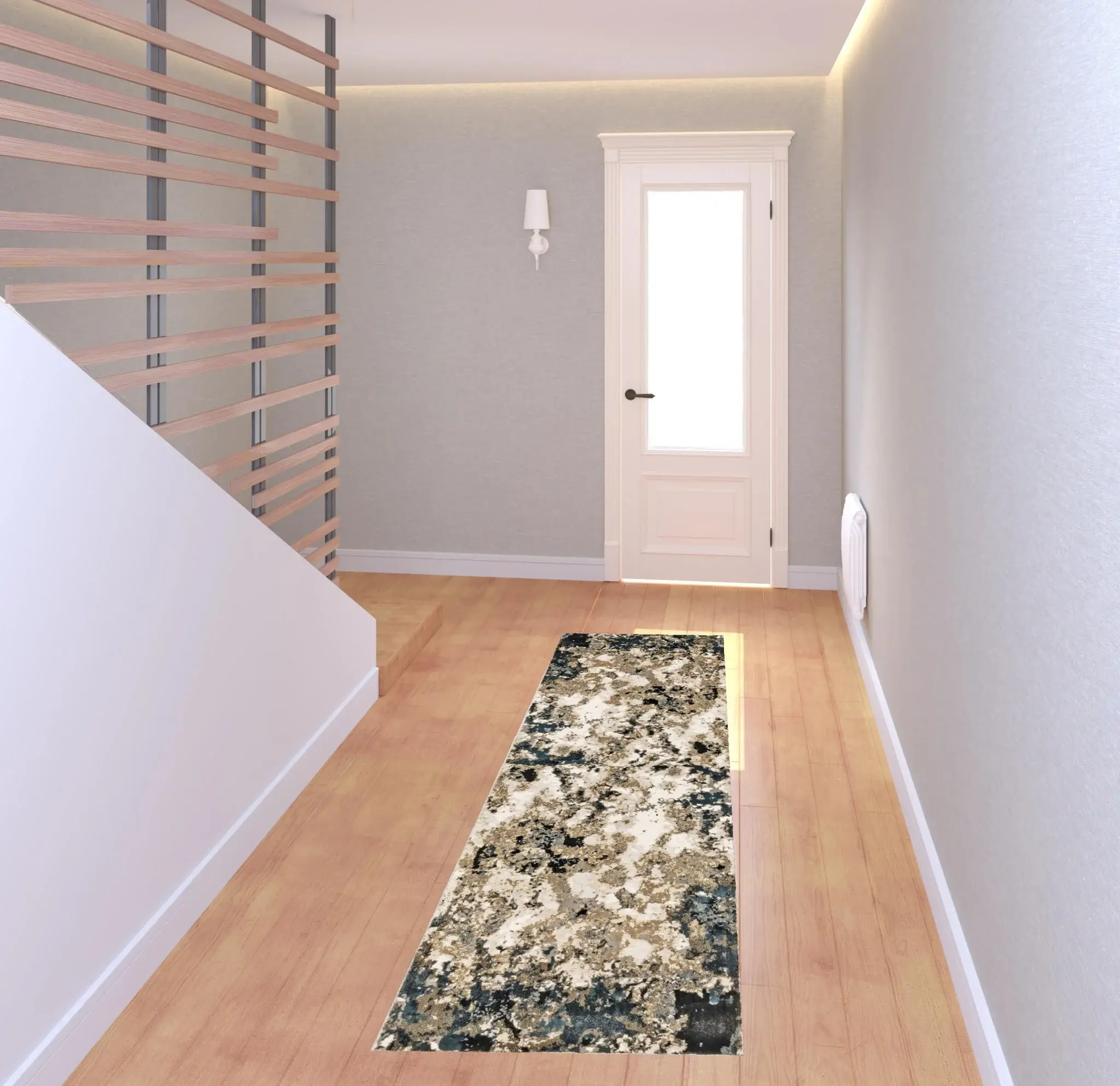 2' X 8' Ivory Navy Abstract Marble Indoor Runner Rug - Image 2