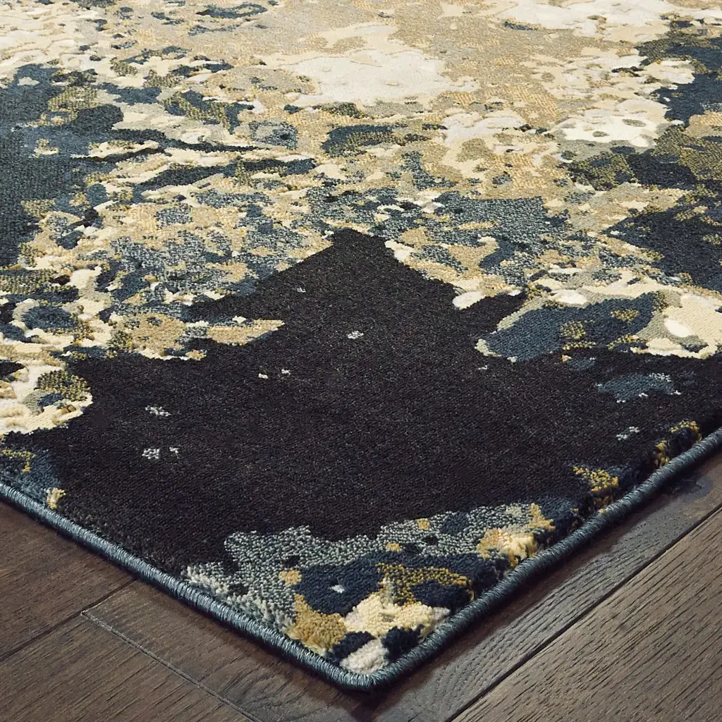 2' X 8' Ivory Navy Abstract Marble Indoor Runner Rug - Image 3