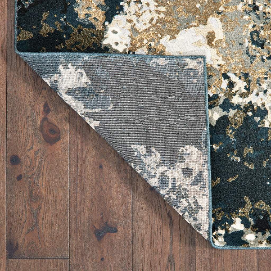 2' X 8' Ivory Navy Abstract Marble Indoor Runner Rug - Image 4