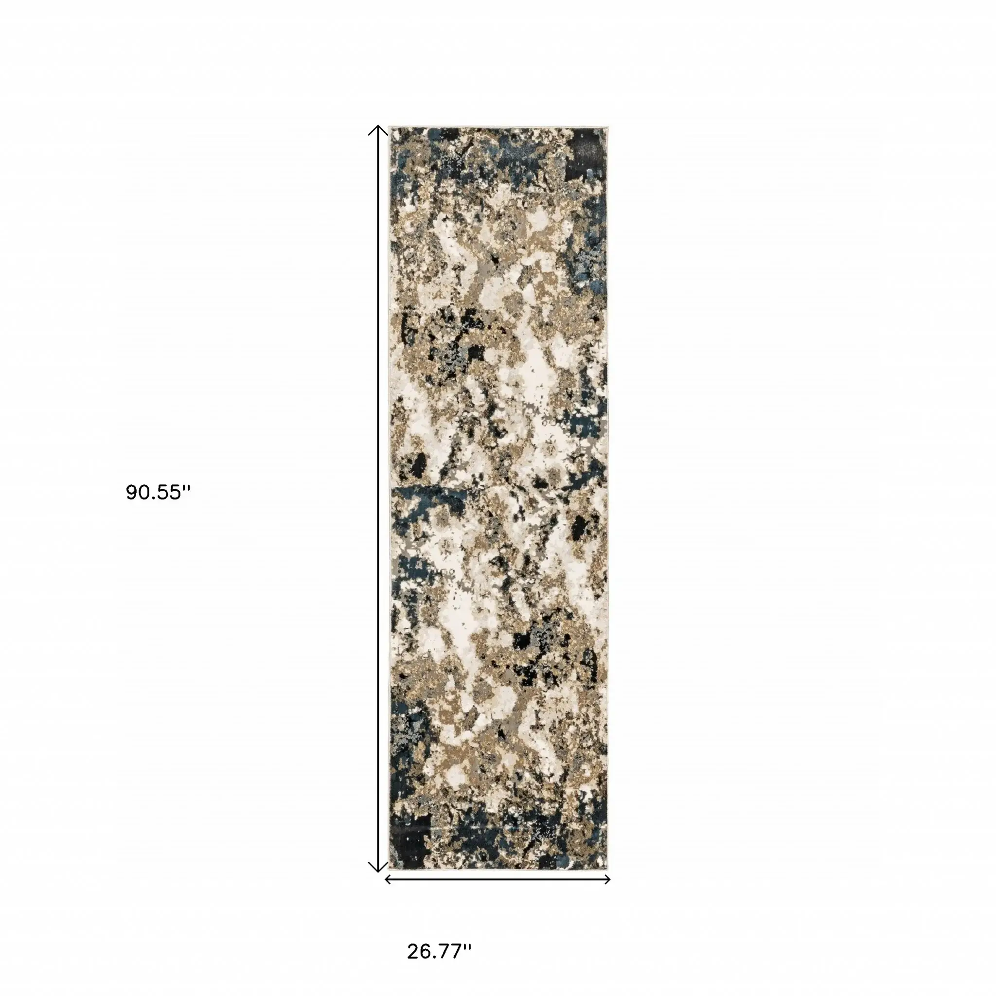 2' X 8' Ivory Navy Abstract Marble Indoor Runner Rug - Image 5