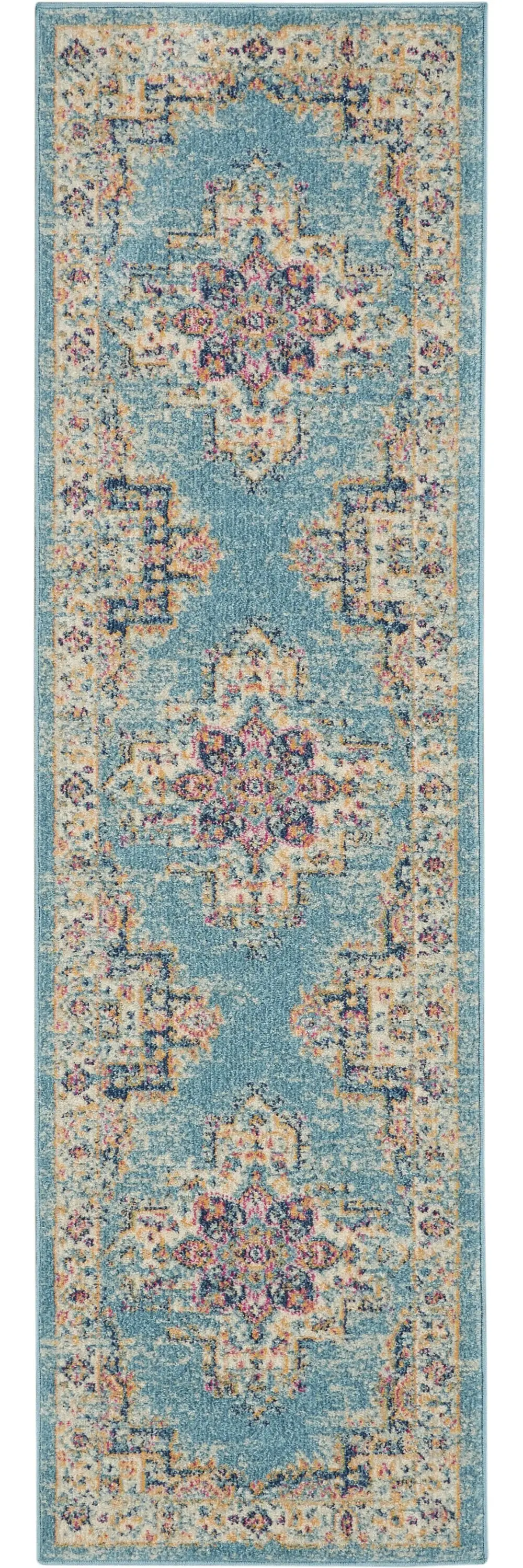2' X 8' Light Blue Distressed Medallion Runner Rug - Image 7