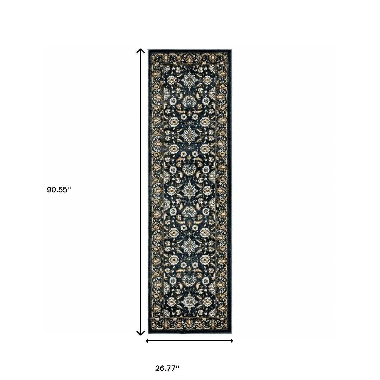 2' X 8' Navy Caramel And Ivory Oriental Power Loom Stain Resistant Runner Rug - Image 3