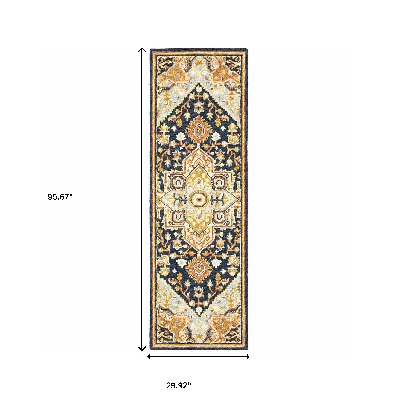 2' X 8' Navy Rust Blue Ivory And Gold Oriental Tufted Handmade Stain Resistant Runner Rug - Image 3