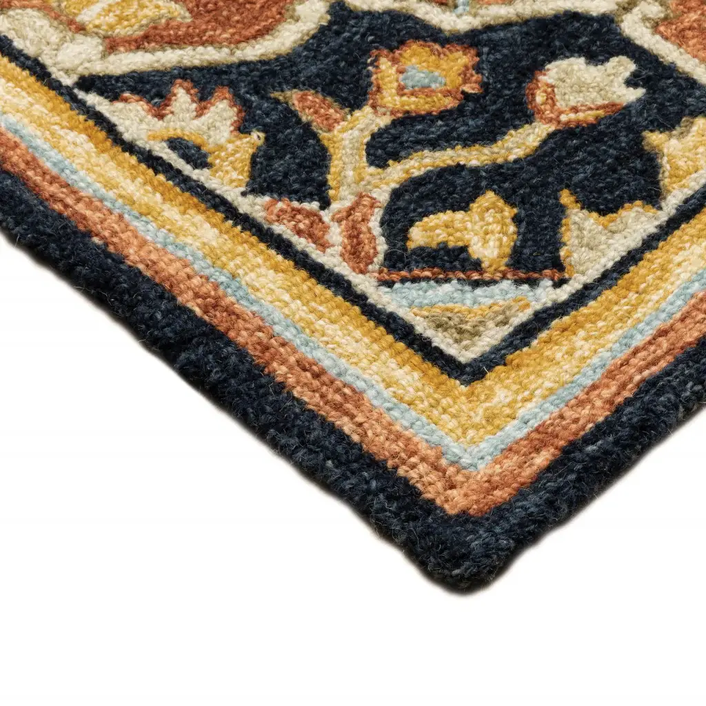 2' X 8' Navy Rust Blue Ivory And Gold Oriental Tufted Handmade Stain Resistant Runner Rug - Image 4