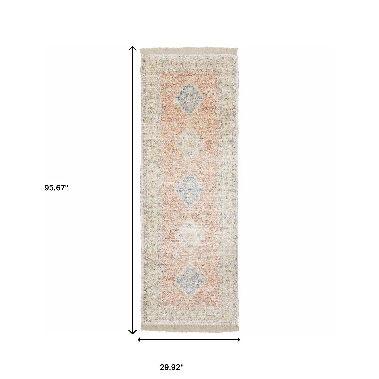 2' X 8' Orange And Blue Oriental Hand Loomed Stain Resistant Runner Rug With Fringe - Image 3