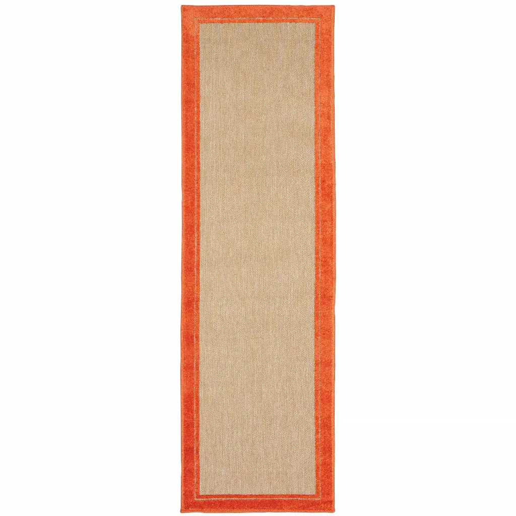 2' X 8' Orange Stain Resistant Indoor Outdoor Area Rug